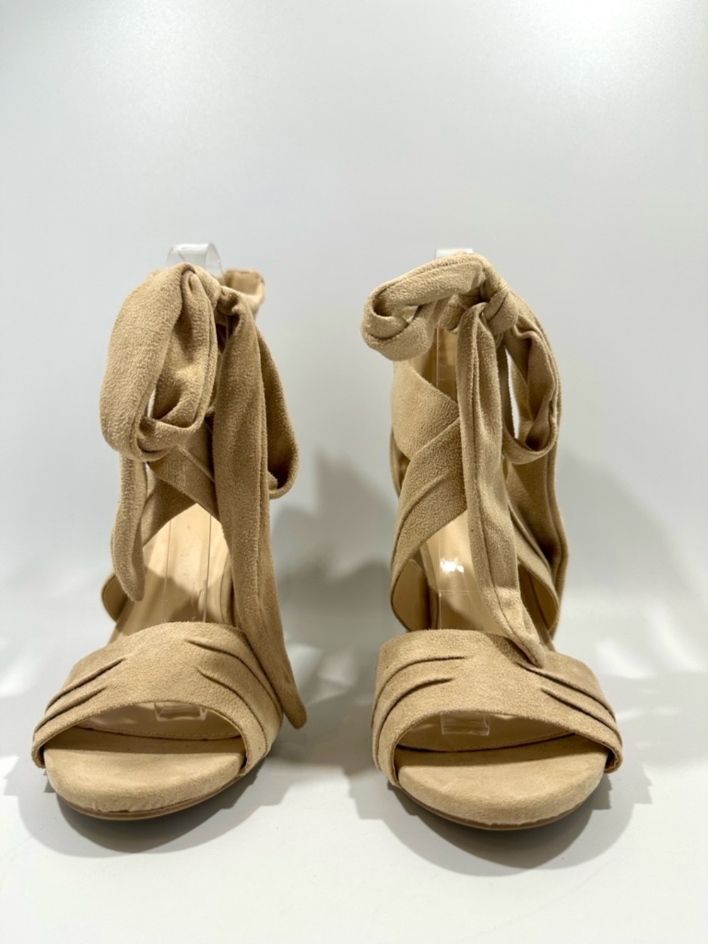 Wild Diva Natural Block Heel Sandals with Ankle Tie 8 New - Picture 5 of 9